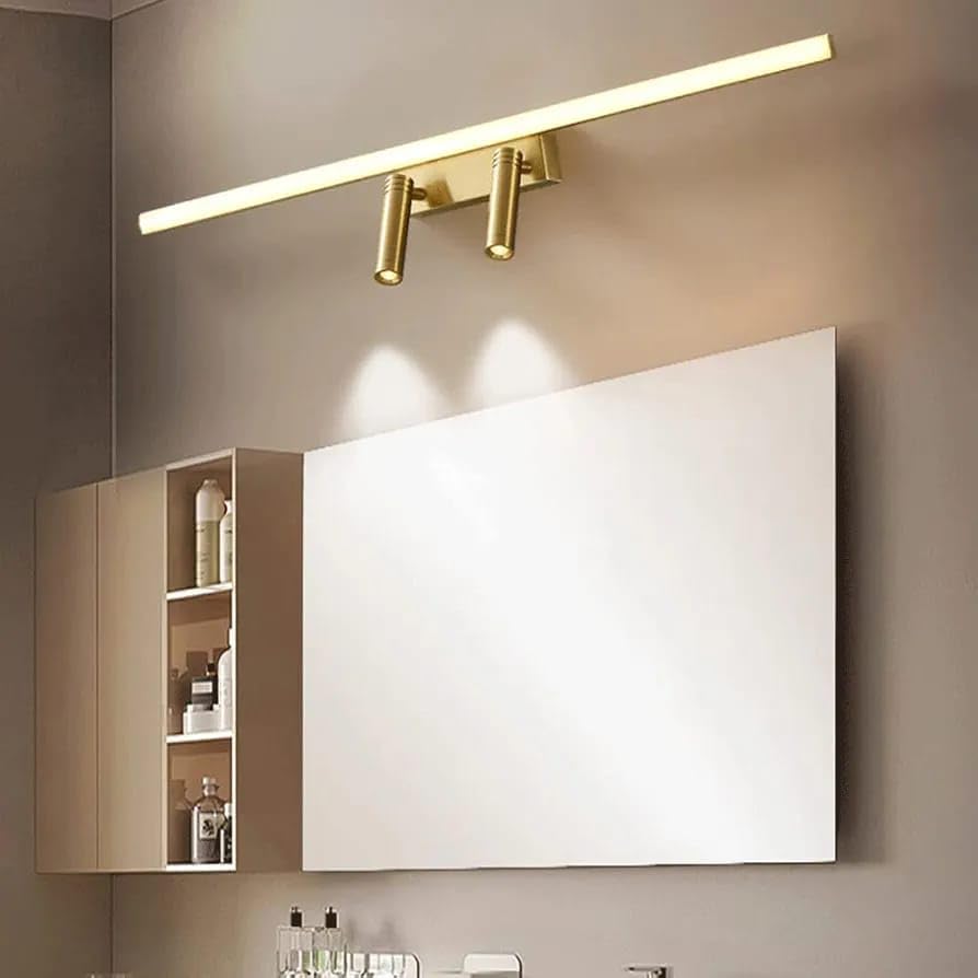 Image of Glowave Classic Metal Golden 3 LED Light with Adjustabe Head Mirror /Vanity /Bathroom /Picture Light - Tricolour (Warm White, White, Natural White) (268 /GD)