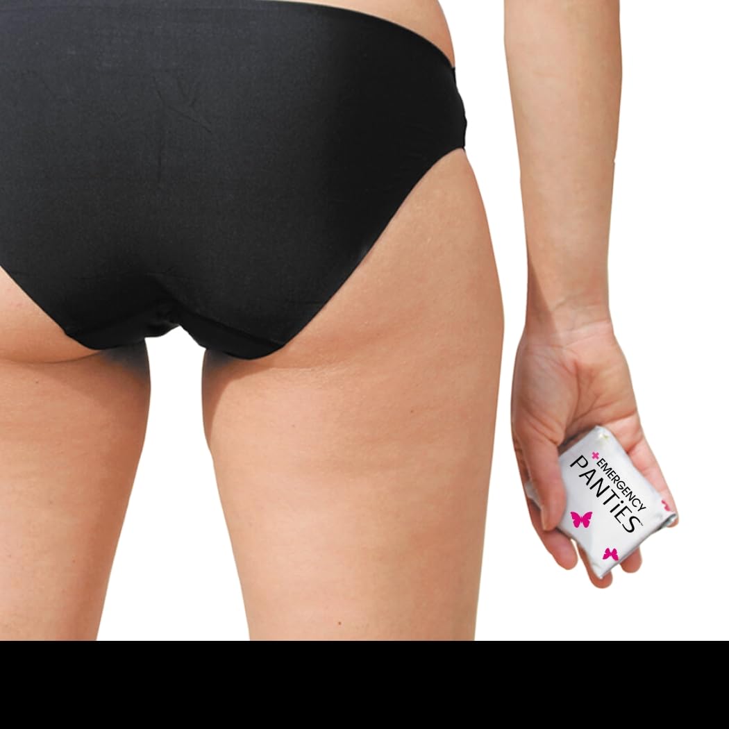 Bragas de emergencia 4 en 1 = ropa interior sin costuras, paño fresco y forro para accidentes de viaje, kit de aseo para viajes, talla grande, bikini negro 1X-3X