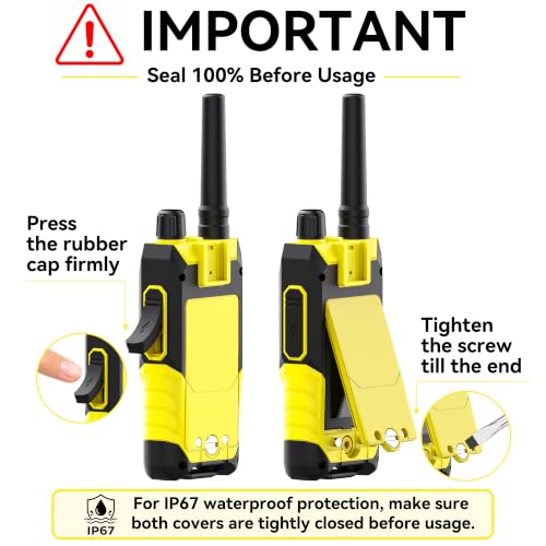Image of KETELESE T4 FRS Two Way Radio Earpiece with Mic, Walkie Talkie Long Range for Adults, IP67 Waterproof Walkie Talkies, 22 Channel, NOAA Wheather Alert, PTT, VOX, Yellow, 4Pack