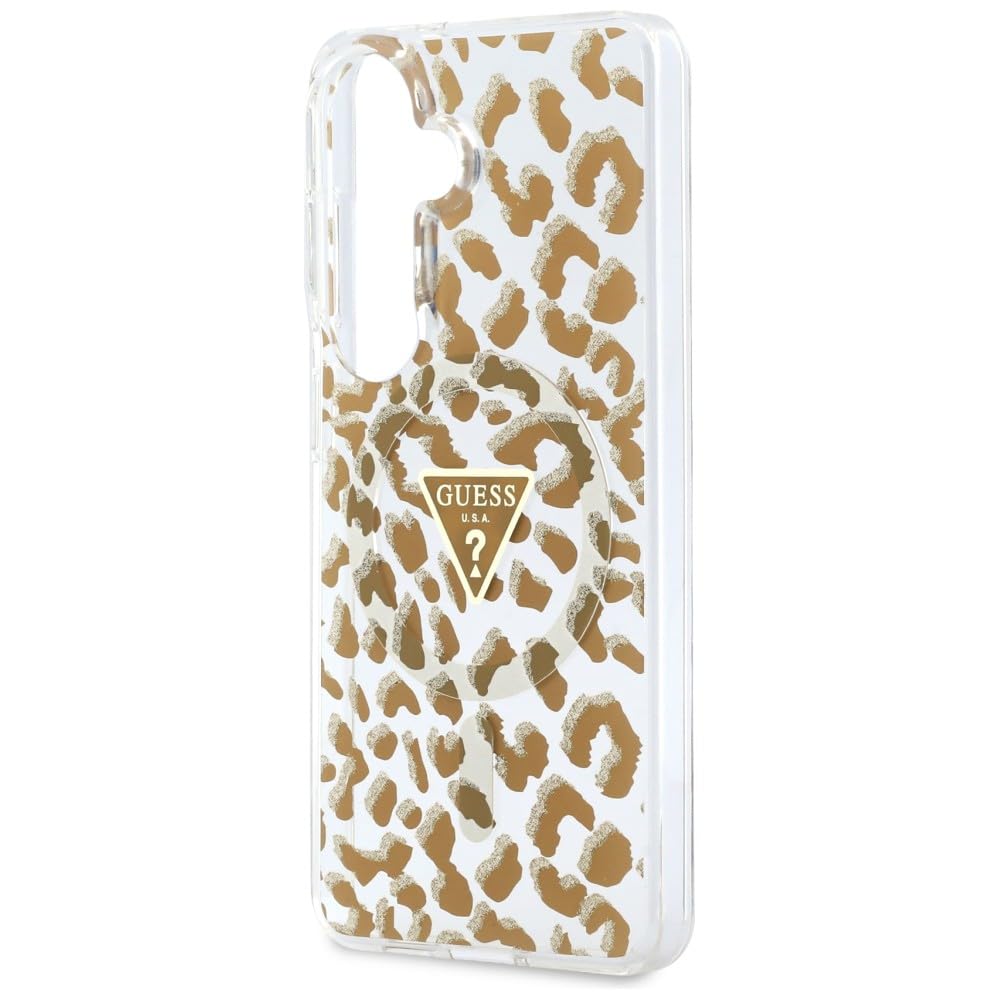 CG MOBILE Guess IML imprimé léopard triangulaire compatible avec MagSafe Coque pour Samsung Galaxy S26 (marron)