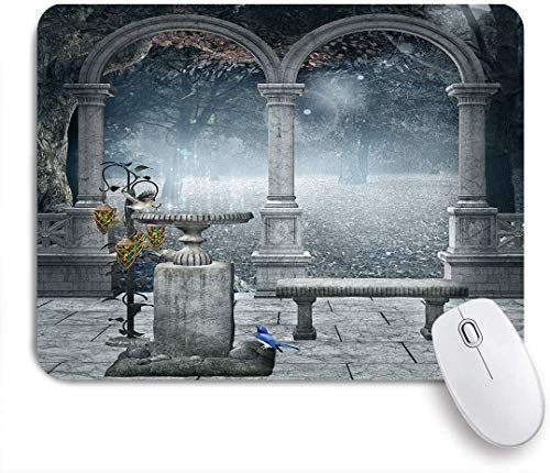 Preisvergleich Produktbild SUHOM Gaming Mouse Pad Rutschfeste Gummibasis,Fiktives mittelalterliches mythisches Steinbank-Balkongebäude mit Kolibri-Grafik,für Computer Laptop Office Desk,240 x 200mm