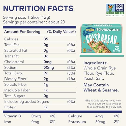 Wasa Sourdough Crispbread, 9.7 oz (Pack of 12), Crackers, Non-GMO Ingredients, Fat Free