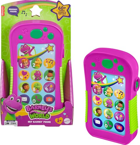 Barney World Toddler Toy Hey Phone with Music Lights & Phrases for Preschool Kids Ages 2+ Years, Multilanguage Version