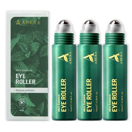 Abera Eye Roller Serum for Men – Eye Bags, Dark Circles & Puffiness Treatment – Mint Essence with Vitamin C & Peptides 0.34 fl oz 3 Box