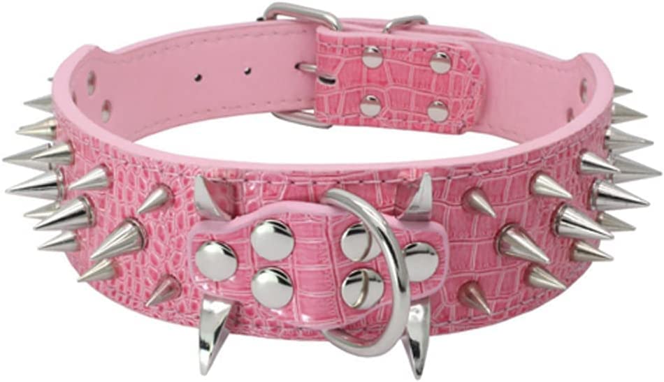 haoyueer Collare per cani con borchie affilate, larghezza 5 cm, elegante collare in pelle per cani di taglia media e grande, pitbull, labrador, boxer, rottweiler, pastore tedesco, ecc. (S, rosa)