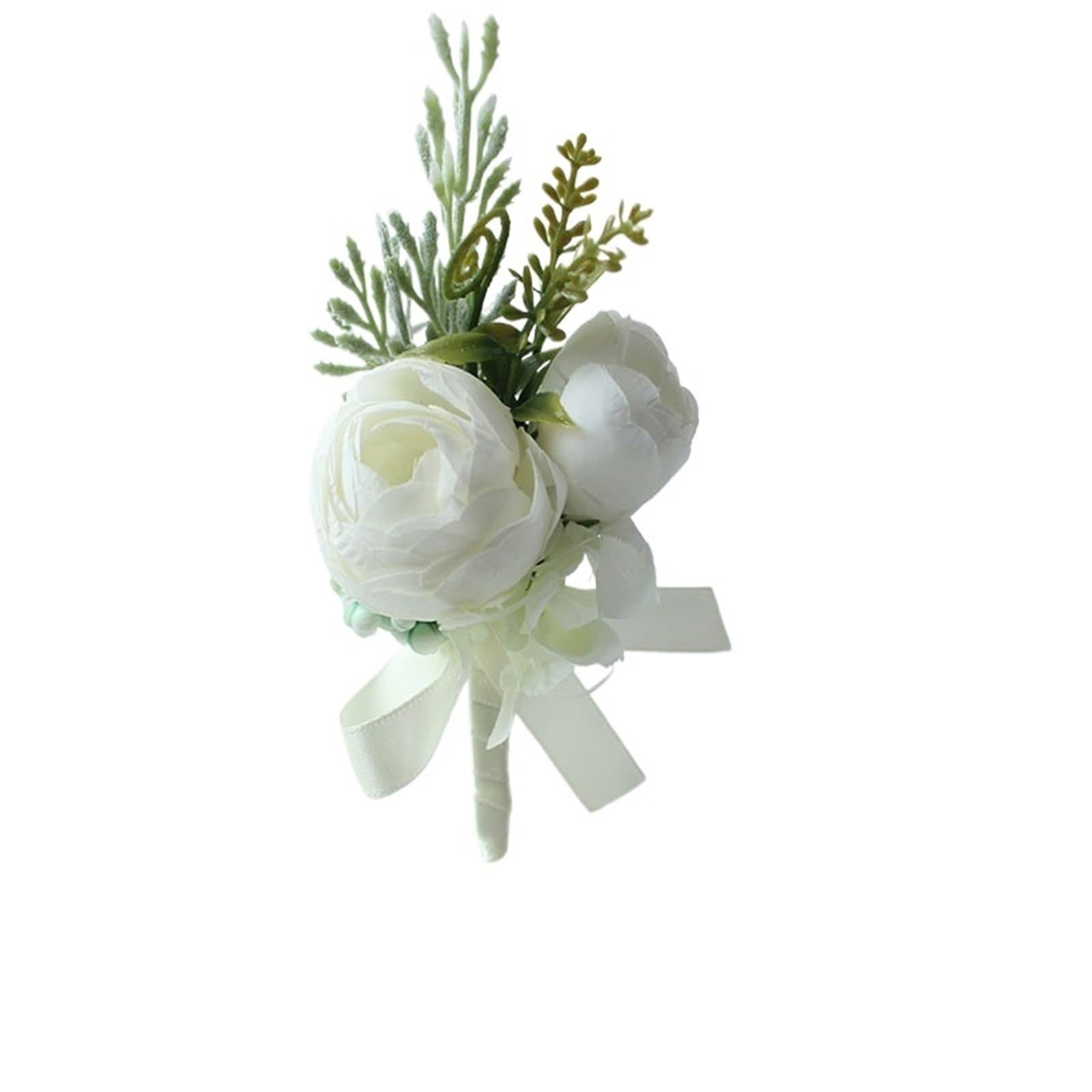 WTAXBH Corsages for Weddings 3pcs Beige Boutonnieres Flowers Silk White Corsage Buttonhole Groomsmen Boutonniere For Men Wedding Accessories(Boutonniere G)