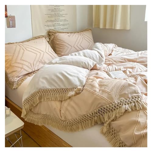 Conjunto de la cubierta nórdica texturizada con borlas colgantes y ropa de cama boho