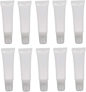 10Pcs Empty Clear Plastic Tubes - Mini Empty Refillable Soft Squeezable Cosmetic Containers Tubes Jars For Storing DIY Lip Balm Lip Gloss Sample With Inner Plug size 15ML
