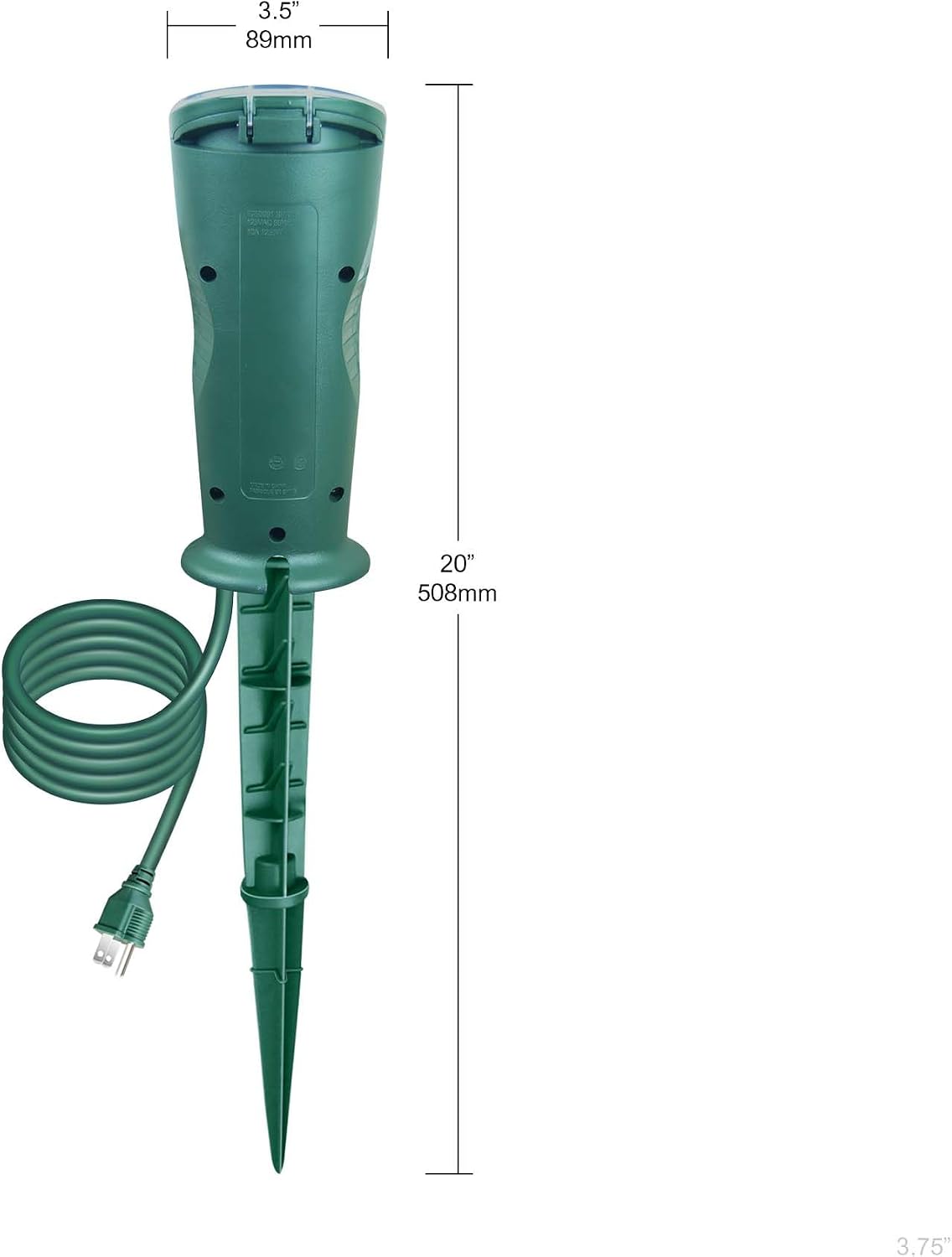 OSKOS Outdoor Power Stake with Photocell Timer 2/4/6/8 Hour Countdown, Dusk to Dawn, 3 Grounded Outlets 6FT Cord, UL Listed, Green image 3