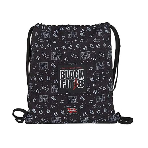 Blackfit8 Mochila Saco, Unisex Niños, Negro, Mediana