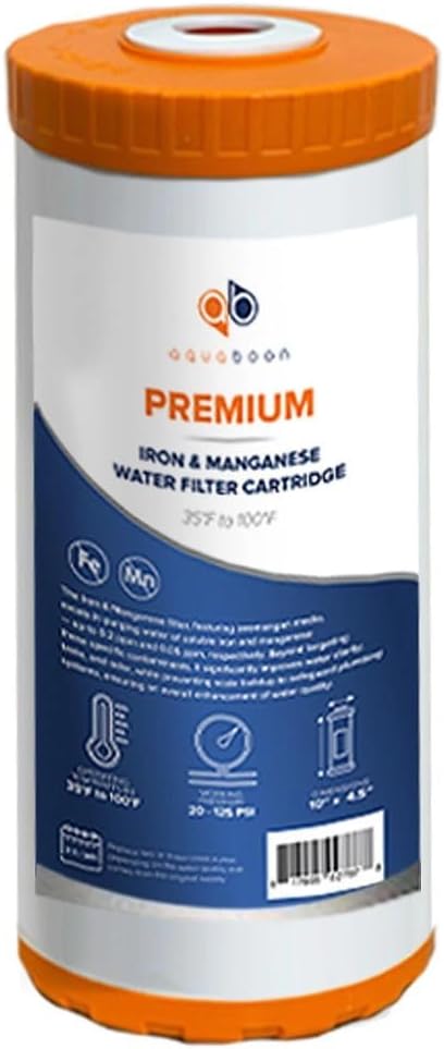 Aquaboon 5 Micron 10 x 4.5 Carbon Block Chlorine Reduction, Iron & Manganese Water Purification Cartrige and Sediment Water Filter - Whole House Water Filter Replacement, 2-Pack