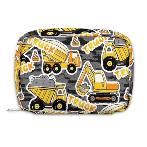 PATTERNFUL Travel Toiletry Bag for Kids, Cute Small Makeup Pouch for Boys Girls, Waterproof Wash Bag Cosmetic Weekender Bag Toddler Traveling Toiletries(Truck Bulldozer)