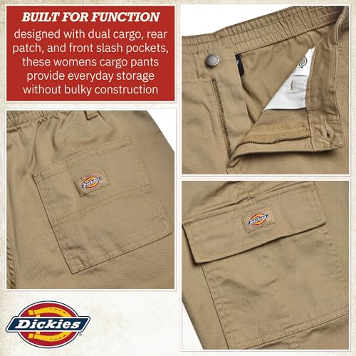 Dickies Womens Work Pants High Rise Cotton Twill Joggers with Cargo Pockets, Size 27, Dessert Sand