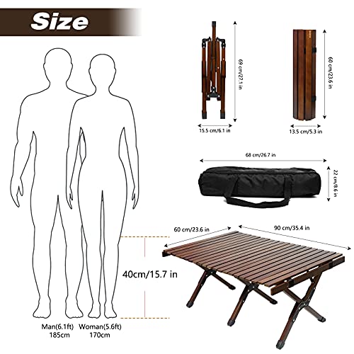 Zuzhii 3Ft Low Height Portable Folding Wooden Travel Camping Table For Outdoor/Indoor Picnic, Bbq And Hiking With Carry Bag, Multi-Purpose For Patio, Garden, Backyard, Beach(Large, Natural Wood) #TOP4