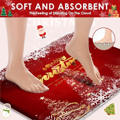 Rideau de douche sapin de Noël vintage et tapis assortis rouge - 8