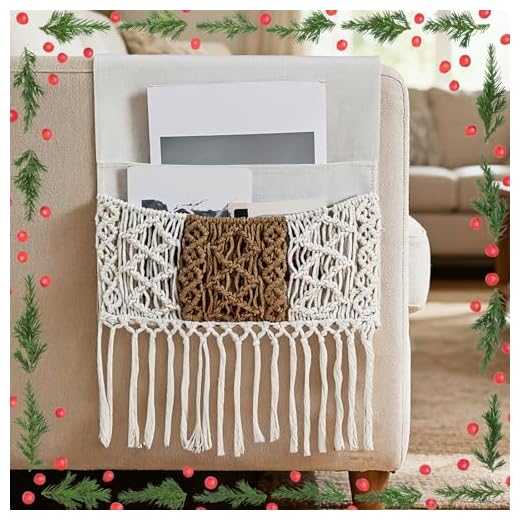 Boho Sofa Armrest Organizer Bohemian Bedside Caddy Storage Remote Holder Non Slip Storage Bag with Tassel Christmas Home Decoration for Magazine Cell Phone Book Christmas Gift for Women