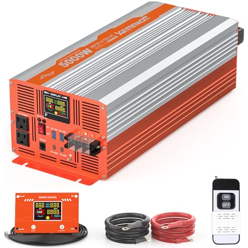 Image of JOEMNWART 5000W Pure Sine Wave Inverter DC 48V to AC 120V Converter, Off-Grid Solar Power Inverters with Built-in 4 USB Ports, Hardwire Port, Remote Controller for Vehicles, Truck, RV, Home