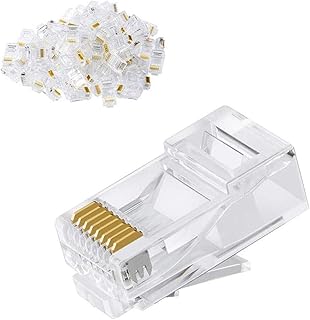 100Pcs RJ45 Ethernet Cables Module Plug Network Connector RJ-45 Crystal Heads Transparent Cat6 Cat5e Gold Plated Cable Crimp Connectors