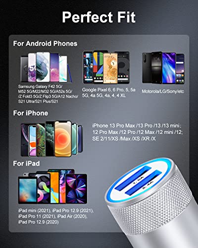 Image of Car Charger, Ailkin 3.4a Portable Dual Port USB Cargador Carro Fit Lighter Spot Socket Adapter for iPhone 11 Pro Max 11 Pro 11 X XR XS Max 8 Plus 7s 6s, iPad, Tablet, Samsung Galaxy Note 10+ S10 Plus