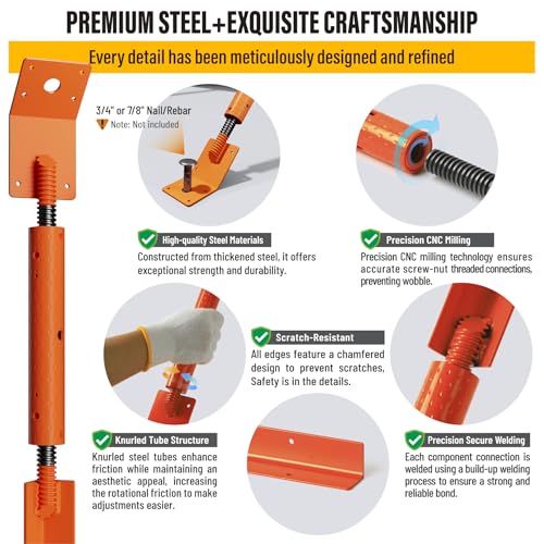 EPCEE Adjustable Wall Brace Concrete Turnbuckle Form Aligner 33.2"-40" Length Heavy-Duty Steel Formwork Support Anti-Loosening Brace for Walls/Columns/Beams