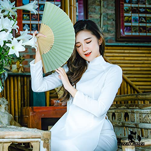 Image of Fabric Handheld Folding Hand Fan with a Tassel Grade A Bamboo Ribs for Women Girls Summer Party Event Favor Birthday Wedding Souvenir Gift (Light Turquoise)