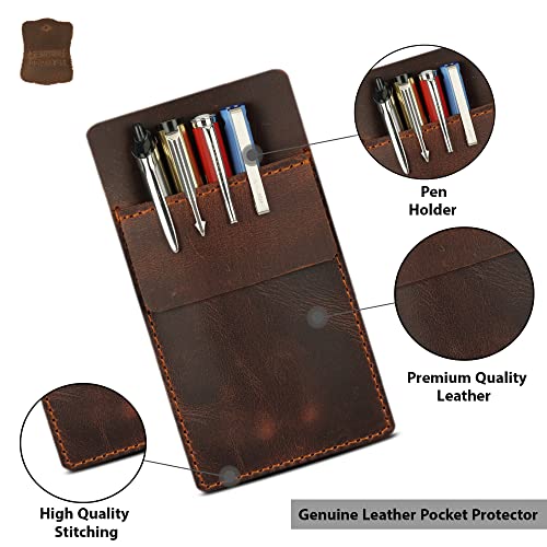 Cestantiq Pocket Protector For Men, Full Grain Heavy Duty Leather Pen Protect Holder For Shirts, Lab Coats, Holds Pens, Pointers, Cards, Pocket Protectors For Pens And Pencils Brown #TOP6