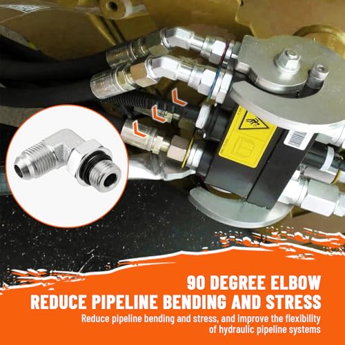 Image of 5 Pack 90 Degree Elbow Hydraulic Hose Fittings: 3 /8 inch JIC 37 Male x #6 SAE /ORB Male, Hydraulic End Connectors with Protection Cover - 6801-06-06