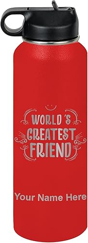 Miniatura 11 de LaserGram Personalized Water Bottle, World's Greatest Friend, Stainless Steel Double Wall Vacuum Insulated with Flip Top Straw, Custom Engraved Gift