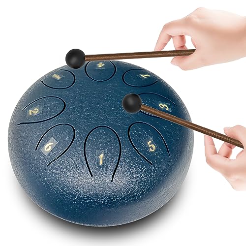 Regis Alloy Steel Tongue Drum 8 Notes 6 Inches Chakra Tank Drum Steel Percussion Padded Travel Bag And Mallets (Navy) #TOP1