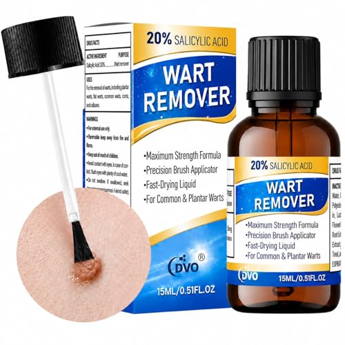 DVO Wart Remover, 20% Salicylic Acid Wart Remover Liquid – Fast Acting Wart Treatment with Precision Brush Applicator, Wart Remover for Hands, Feet & Body 15ml