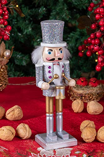 Clever Creations Silver Drummer 10 Inch Traditional Wooden Nutcracker, Festive Christmas Décor for Shelves and Tables