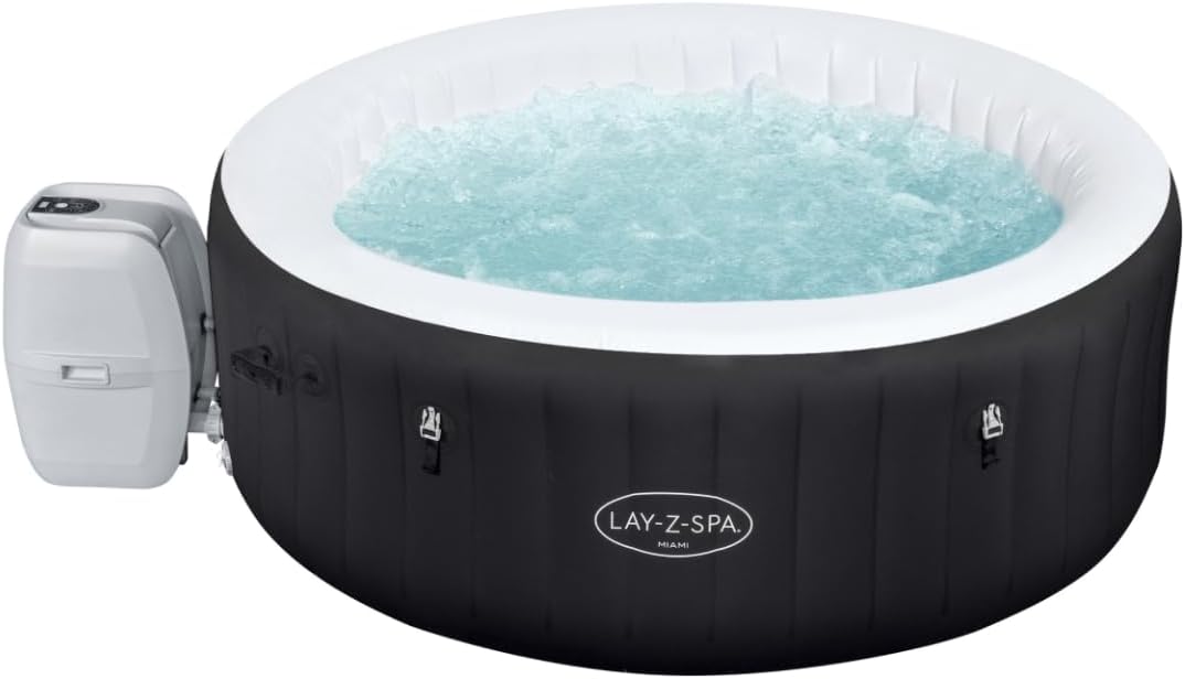 Lay-Z-Spa Miami Hot Tub, 120 AirJet Massage System Inflatable Spa with Freeze Shield Technology, 2-4 Person
