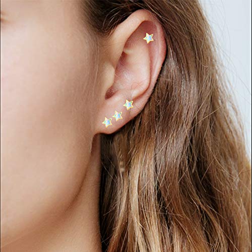 Arskro Gold Star Earrings For Girls, Hypoallergenic S925 Sterling Sliver Stud Earrings For Women Arskro Little Small Tiny Cute Fire Opal Earring Jewelry Gifts For Sensitive Ears Teen Kids thumb #1