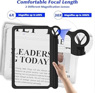 6X 30X Large Magnifying Glass, Handheld Magnifying Glass for Reading, Magnifier Sheet Full Book Page Viewing Area, Lightweight Perfect Magnifiers for Reading Small Prints and Low Vision Seniors