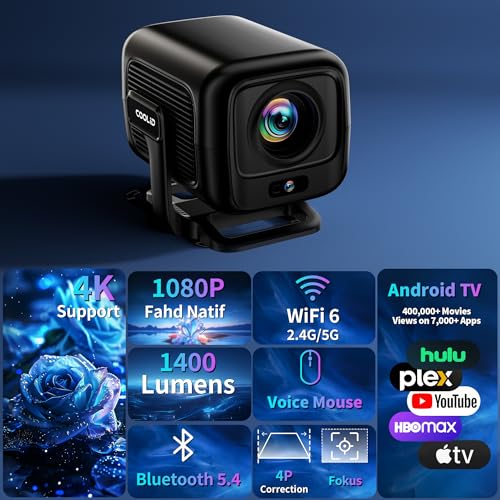 Image of [Auto Focus & 2026 Upgraded] Mini Projector 1080P FHD Support 4K Portable Projector with WiFi6 and Bluetooth5.4 Built-in App 180 Adjustable Auto Keystone, Compatible with HDMI /Laptop /USB, Black