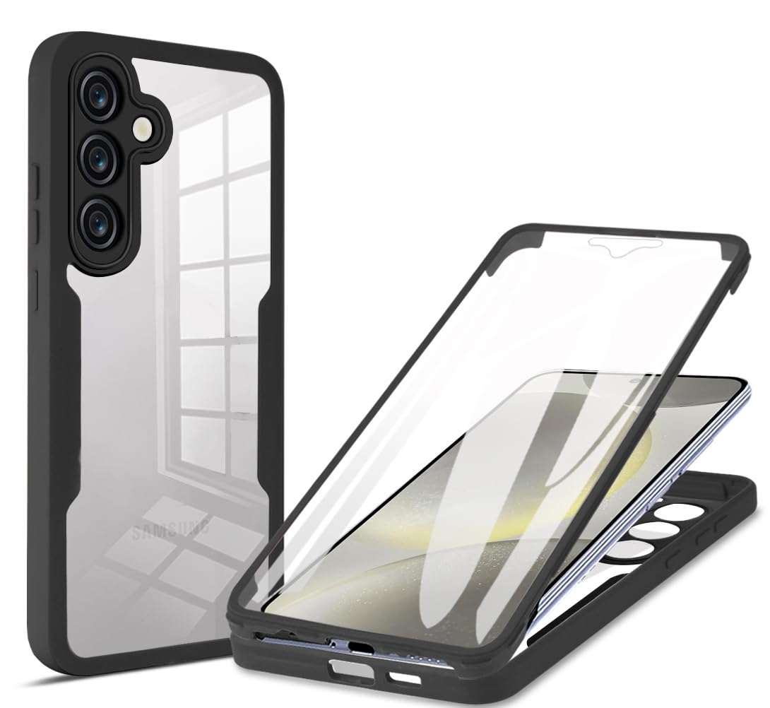 Galaxy A57 5G ケース『AFINER』 360° 全面保護 前後 両面 Galaxy A57 5G カバー [高タッチパネル感度] 新しい素材 保護フィルム TPU+PC クリア スマホケース フルカバー 軽量 薄型 衝撃吸収 擦り傷防止 着脱簡単（ブラック）