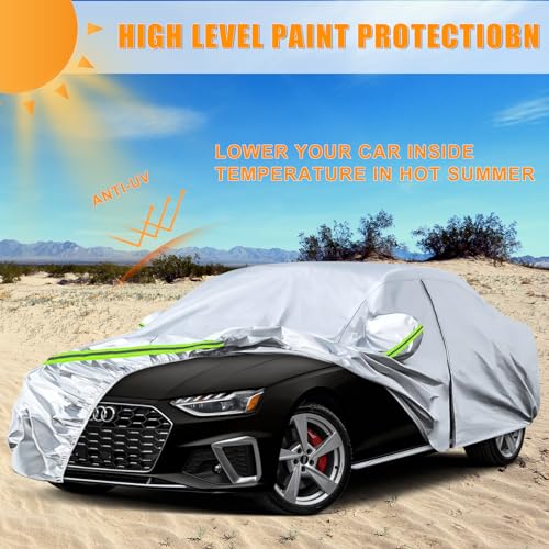 Image of Waterproof Car Covers Replace for 2008-2025 Audi A4 /S4 Sedan, 6 Layers Silver All Weather Custom-fit Car Cover with Zipper Door & Windproof Bands for Snow Rain Dust Hail Protection