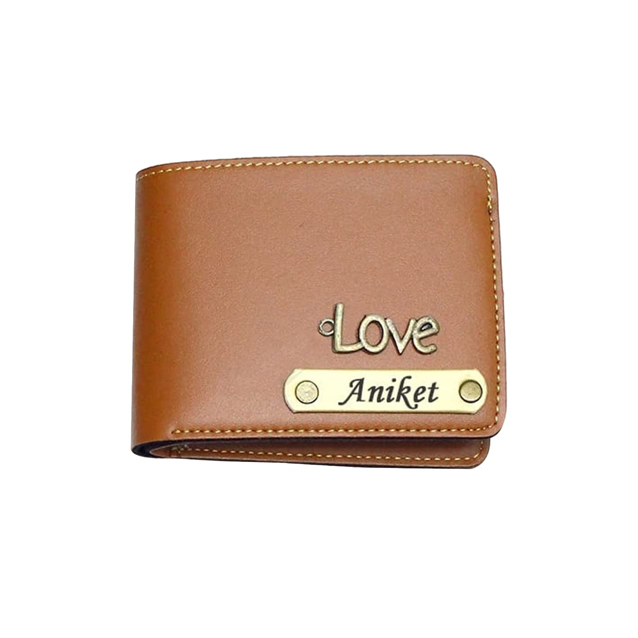 AS Store Customized Name Wallet for Men with Personalized 12 Font Name and 38 Charm Gift for Your Loved Once - Tan
