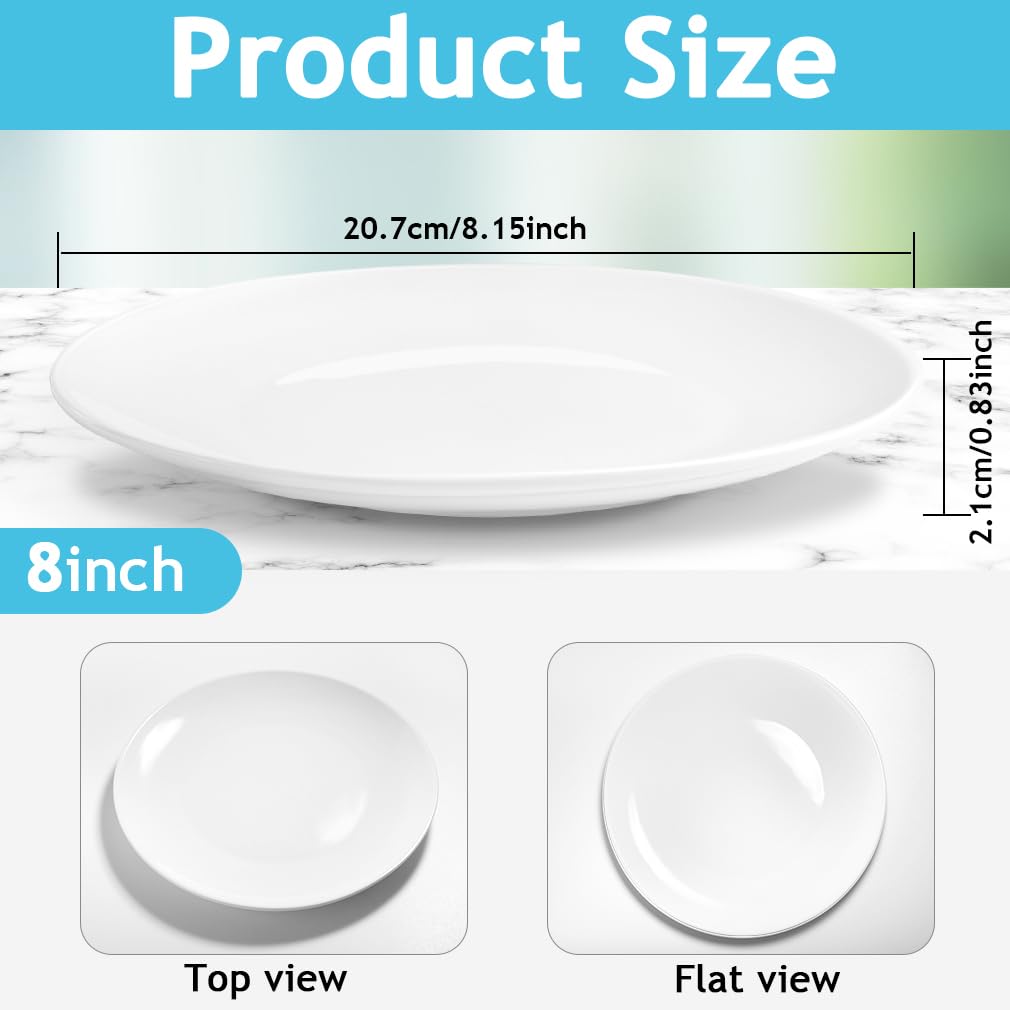 Lot de 6 assiettes rondes en céramique blanche de 20,3 cm, passent au micro-ondes et au lave-vaisselle, petites assiettes à salade en porcelaine pour apéritifs, desserts, salade