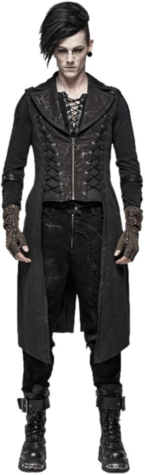 Amazon Punkraveメンズスチームパンクロングベストパレスヴィンテージパンクノースリーブステージパフォーマンスチョッキジャケット Black 5xl ベスト 通販