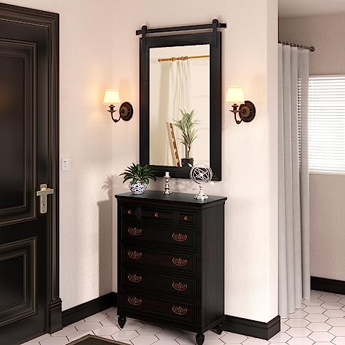 Image of COGOOD Bathroom Mirrors for Over Sink - 42 inch x 29 inch Farmhouse Barn Door Mirror for Living Room, Entryway, Bedroom, Vanity Wall Decor Black