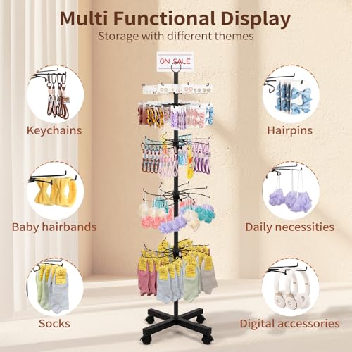 Image of Flenpptly 2 Pack Retail Display Stand, 5-Tier Rotating Display Rack for Store Display, Movable and Adjustable Spinning Display Stand for Earrings, Jewelry, Keychains, Socks Display (2 Pack Black)