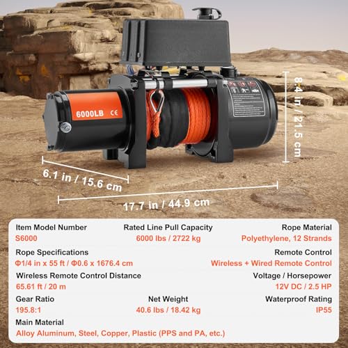Cabrestante eléctrico 6000 lb 12V para camiones miniatura 7