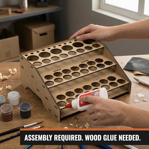 Image of PROSCALE Paint Rack Organizer for Miniature & Model Paints Tabletop Paint Stand with 26mm & 36mm Holes Brush & Tool Holder Artist Room Compatible with Vallejo, Army Painter, AK (Module A)