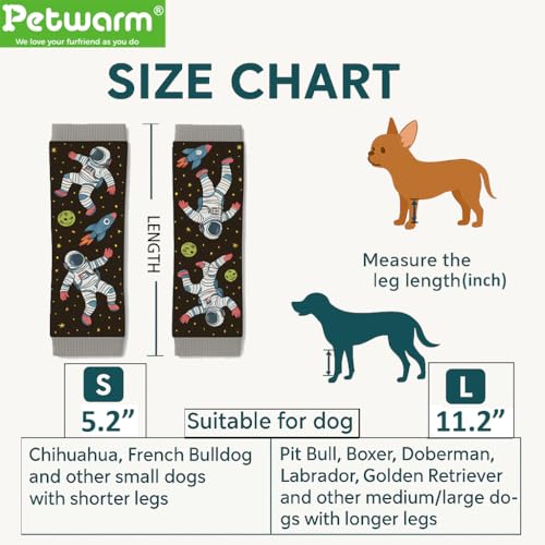 Image of Petwarm Dog Recovery Leg Sleeves 4pcs Set Astronaut Print - Soft Anti-Lick Joint Support Wraps for Small Dogs, Cone-Free Surgery Protection, Grey, S
