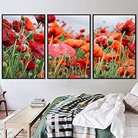 3 Piece Framed Canvas Wall Art Pink Cluster Flowers and Colorful Bouquet Canvas Prints Home Artwork Decoration for Living Room,Bedroom - 16