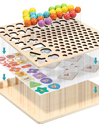 image for UNIH Wooden Number Sorting for Toddlers,13 in 1 Preschool Clip Beads M
