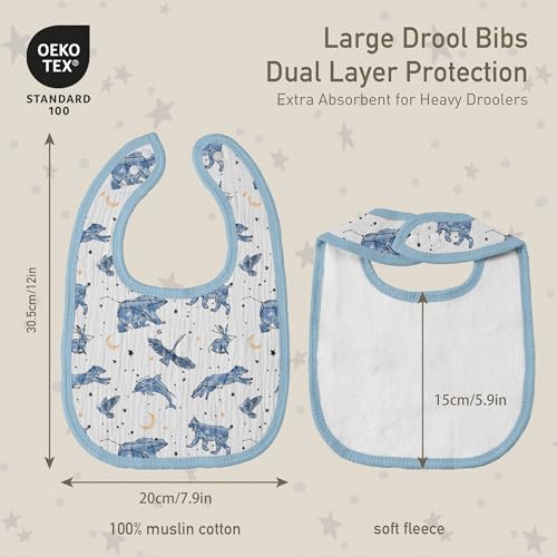 Image of Muslin Bibs for Baby Boy, Adjustable Fit for Drooling and Teething Toddler | 8Pk, 100% Cotton Surface & Multi-Layer Absorbent Core, Shrink-resistant & Fade-Proof, Gentle on Sensitive Newborn skin