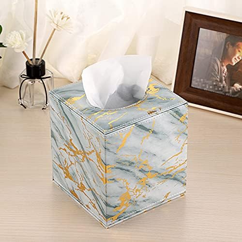 BTSKY PU Leather Household Office Cube Tissue Paper Holder Box Cover Case Napkin Holder (Marble Green)