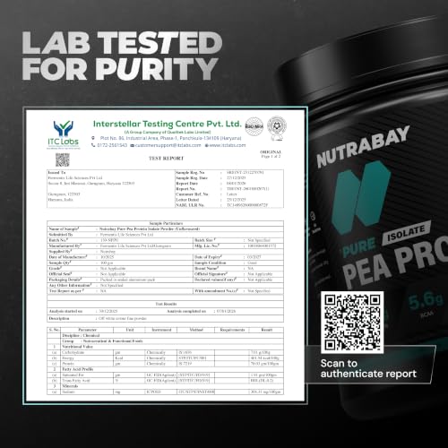 Image of Nutrabay Pure Pea Protein Isolate | 25.3g Protein, 4g BCAA| 1 Ingredient | Easy to Digest Plant Protein for Muscle Growth & Recovery | No Sugar - 500 g Unflavoured, 15 Servings